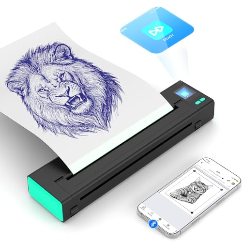 Tattoo Stencil Printer, Portable Thermal Tattoo Printer-Wireless Bluetooth Transfer Machine with LED Display, 10pcs Transfer Paper, Quick Stencil Printer Compatible with Phones Pad (Blue)