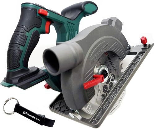 HEADNMORE® Bundle Parkside PHKSA 20 - Sierra circular de mano con batería de 20 V y llavero HEADNMORE® (sin batería)