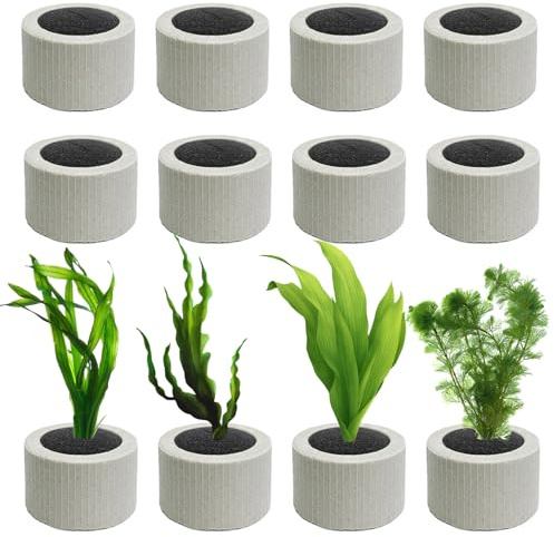 JoyHuaTrade 12 anillos de cerámica para peso de plantas de acuario con esponja negra, maceta de peso para plantas de acuario, antiflotante, para peceras, plantas de agua, accesorios de decoración de
