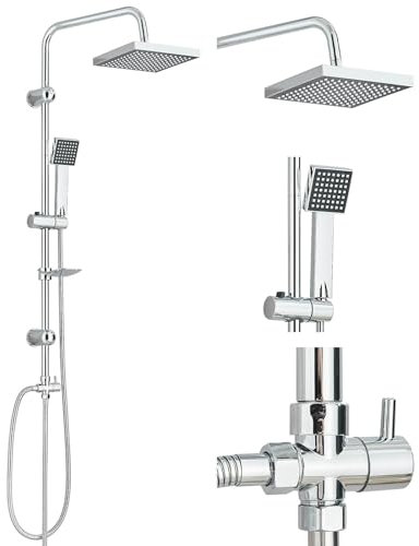 Hevenaov Duschset ohne Armatur, Chrom Duschsystem mit Regenduschset, Quadrat Kopfbrause 20x20cm Regendusche Duschsystem mit Duschkopf, Edelstahl