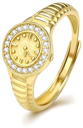 Dtexhif 14K Gold Plated Finger Watch Rings for Women Adjustable Watch Ring Lover Friend Jewelry (Gold)