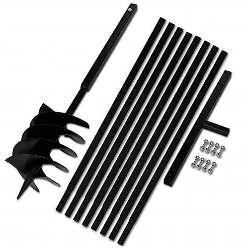 Fence Post Auger, Manual Garden Earth Auger Post Hole Digger Ground Drill with Handle 200 mm with Extension Tube 9 m Steel