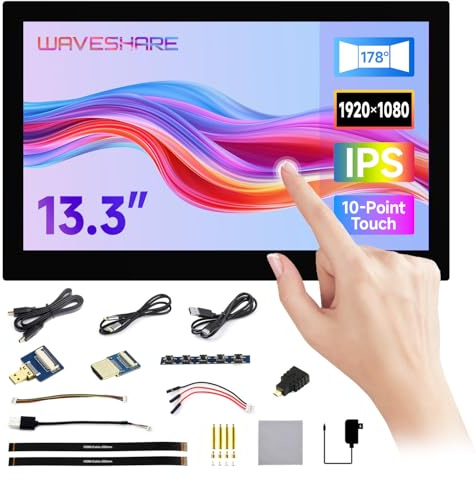 Waveshare 13.3inch High Resolution HDMI Capacitive Touch Display, Compatible with Raspberry Pi 5/4B/3B/Zero/Zero W/Zero 2W/Pico/Pico W/Pico WH, Type-C/HDMI Display Interface