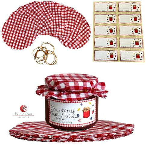 Doilie Kit (10) Jam Jar Decoration Kit by Helen's Own International - 10x Fabric DOILIES + 10x Labels + 10x Rubber Bands - Decorations for Jars of Preserves, Fruit, Canning Accessories
