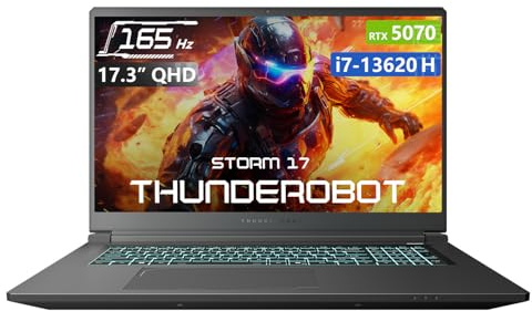 Thunderobot Storm 17 5070 Gaming Laptop, 17.3 QHD 165Hz 2K Display, Core i7-13620H, GeForce RTX 5070, 64GB DDR5 RAM, 2TB SSD, RGB Backlit Keyboard, HDMI, Wi-Fi 6, Win11 Home