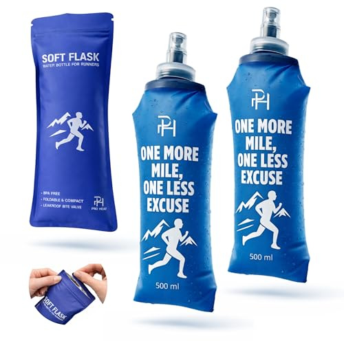 Ph Pro Heat Soft Flask | 2 Botellas Plegables de Agua para Running | Bolsa de Hidratacion de 500ml Flexible | Accesorio para Senderismo, Trail Running(2 AZUL - 500 ML)