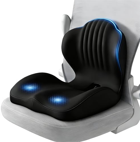 KINDLUME Almohada Lumbar, Reposacabezas Silla Oficina, Cojín Integrado Forma L con Espuma Viscoelástica, Soporte Lumbar y Apertura Transpirable para Coxis, para Silla Oficina, Asiento Coche