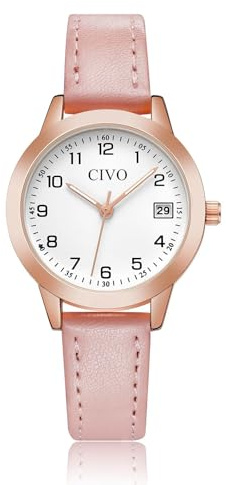 CIVO Orologio Donna in Pelle Rosa: Quarzo Analogico con Lancette Luminose