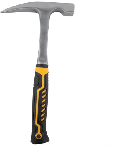 Marteau géologique à tête plate et pointue, marteau de pioche en acier 45 pour l'exploration minière, la maçonnerie, le travail sur le terrain, poignée en caoutchouc antidérapant, haute visibilité (C)