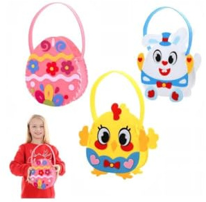 LZPLJLWS Cesta de Pascua con Asas de Fieltro Set de 4 Cestas para Huevos, Dulces o Regalos Pequeños, Tamaños Variados y Diseño Divertido