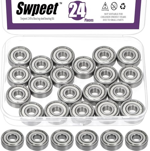 Swpeet 24Pcs 627ZZ Assortimento di cuscinetti a sfere, cuscinetti a scanalatura profonda in acciaio da 7 x 22 x 7 mm, cuscinetti in miniatura, doppio schermato