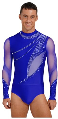 dPois Uomo Body da Ballo Latino Americano Tango Body Danza Classica Standard Moderna Manica Lunga Balletto Leotards Costume Danza Samba Rumba Salsa Prestazioni Blu reale L