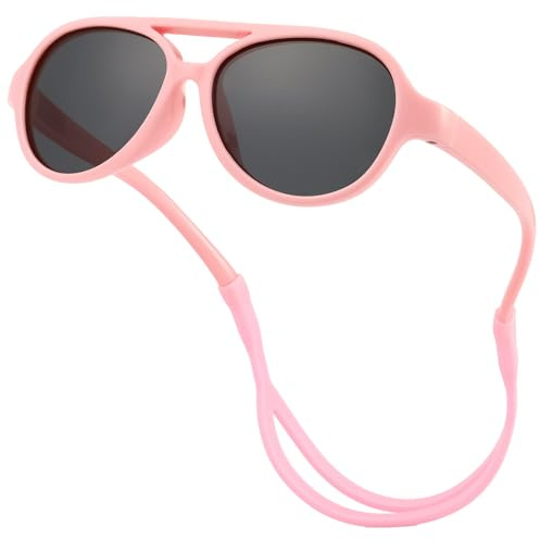 CIKJUK Pilot Baby Sonnenbrille 0–24 Monate – Polarisiert mit Band Flexibel und Biegsam Kleinkind Pilotenbrille für UV400 Schutz - Rosa