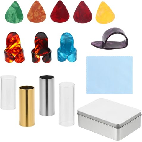 TOYZFRIENDY Guitar Slide Set with Metal Brass Slide Thumb Finger Picks Electric and Acoustic Guitar Accessory Random Color