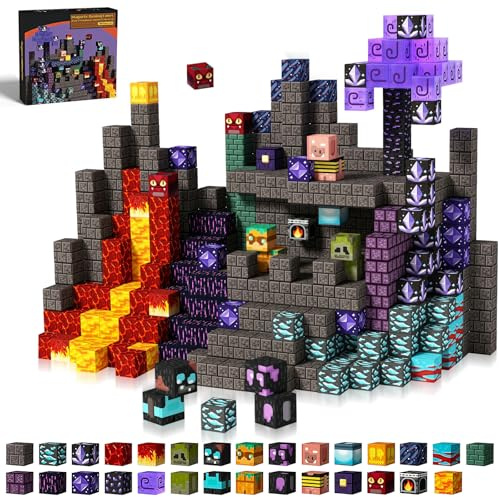 MFUSUL 100 Piezas Bloques Magneticos Construccion, Juguetes Montessori Sensoriales, Juguetes Creativos de Bloques, Cumpleaños para Niños, Construcciones Magneticas de Regalos para Niños de 3 + Años