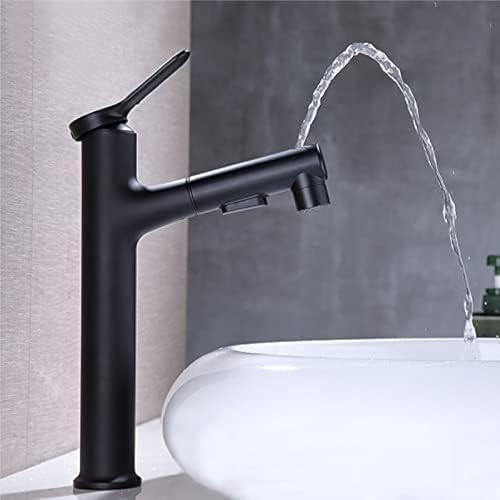 rubinetto Miscelatore for lavabo, rubinetto da cucina con doccetta estraibile, rubinetti for bagno, leva singola doccia, 3 modalità for nero-A, alto, basso-nero-a-basso