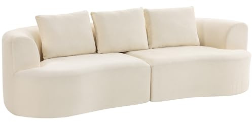HOMCOM Canapé 3 Places en Chenille 260 cm Assise Large Rembourrée Crème | Canapé Salon Moderne, 3 Coussins, Mousse Haute Densité, Ressorts Ensachés, Livré Entièrement Compressé Sans Montage
