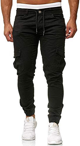 Cassiecy Herren Hosen Cargo Chino Jeans Stretch Jogger Sporthose Herren Hose mit Taschen Slim Fit Freizeithose, L, Schwarz