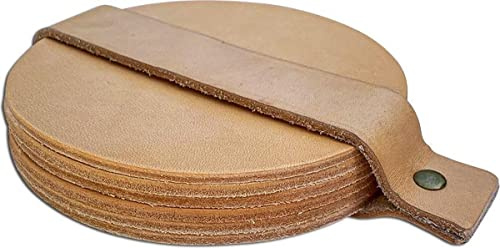 Brute Strength - Sottobicchieri in pelle pieno fiore - Naturale - Rotondo - 6 pezzi - Sottobicchiere rotondo per vetro - Sottobicchieri per bevande - include il supporto