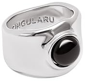 SINGULARU - Anillo My Onyx. Latón Macizo con Acabado Baño de Rodio y Piedra Onix. Joyas para Mujer. Talla 10