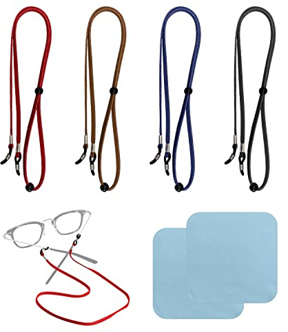 4 cuerdas de gafas, con 2 piezas de tela de limpieza, accesorios de Flor vieja Gafas, fijador de gafas, cuerda de gafas ajustable, cinturón de gafas de deporte, Unisex, adecuado para el deporte