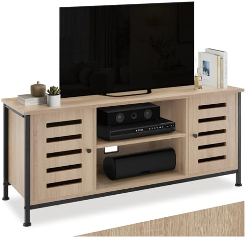 tectake® Mueble TV Salon con 2 Armarios y 1 Estante, Mueble Television con Tablero Madera, Aparadores para Salon, Muebles TV, Aparador - 110 x 41,5 x 50,5 cm Madera Industrial Clara, Roble Sonoma
