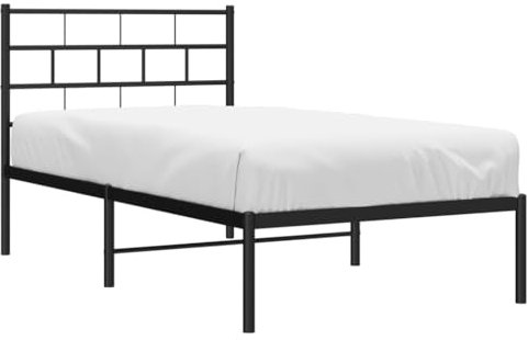 vidaXL Sängram med huvudgavel metall svart 90x190 cm, säng, metallsäng, metall sängram, sängar, metallsängar, metall sängramar, gästsäng, gästsängar