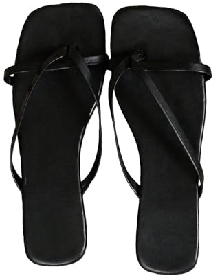 GORGLITTER Women's Strappy Square Toe Thong Sandals Dressy Summer Cute Vacation Beach Comfortable Flip Flops Slide Shoes 2026 Black 10