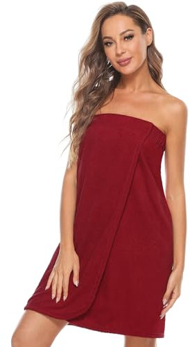 Knuffnee Damen Bademantel Frottee Sauna kilt Saunatuch Saunakilt mit Tasche und Klettverschluss Weinrot XL