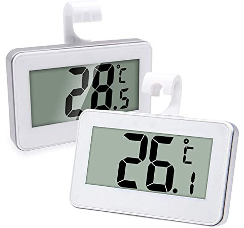 ARIATI 2 x Fridge Thermometer, Digital Refrigerator & Freezer Thermometer with Easy-to-Read LCD Display, White