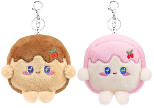 ANBOOR 2 pequeños juguetes de peluche de 10 cm con forma de tostada para mochila, juguete de peluche para regalo de fiesta., Rosa y marrón