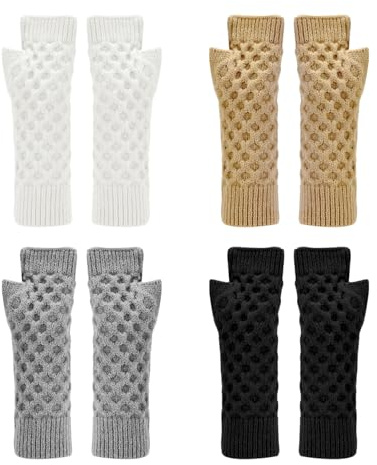 HDGSAFD 4 par stickade fingerlösa handskar, handledsvärmare för kvinnor, kallbeständiga vintervarma handskar, enkla fingerlösa handskar, Svart, M
