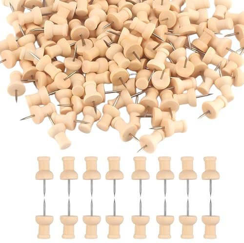50 Stück Pinnadeln Holz Pinnwandnadeln Reißzwecken Holzkopf Pinnwandnadeln mit Aufbewahrungsbox Reißnägel für Pinnwand Korktafel Weltkarte Büro Schule Zuhause