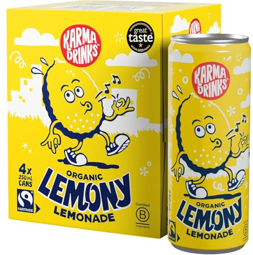 Karma Drinks Lemony Lemonade - 4 x 250ml Cans - Natural Fizzy Soft Drinks, Fairtrade, Organic & Vegan