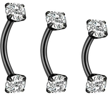 ESHIONER G23 Titan Rook Piercing Schmuck Banane Augenbrauen Barbell Helix Labret Piercing Lippe Lippenpiercing Daith Belly Bar Schwarz CZ Kegel Curved Barbell 6mm 8mm 10mm 16G 3Stück