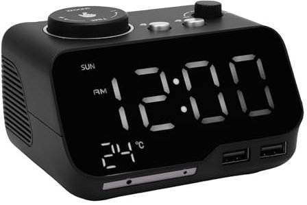 Garsent Alarmklocka, Digital Dubbel Väckarklockradio med Bluetooth -högtalare, HI FI Stereo Sound, Big LED -skärmdisplay för Temperaturdagen, FM Radio för Sovrummet (EU)