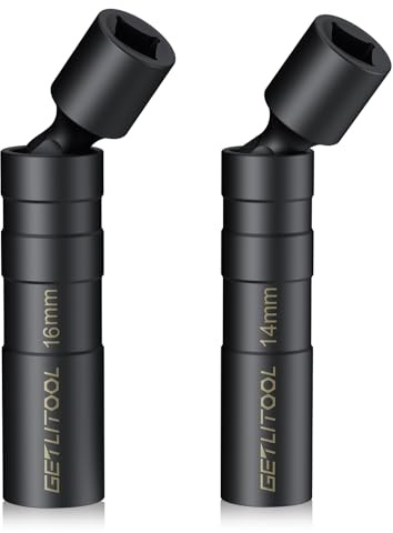 GETLITOOL 2 Piezas Llaves para bujías 14/16 mm Longitud 10 cm con conexión Cuadrada 3/8, 2X Casquillos dodecagonales para bujías de Coche en CVR, Llave magnética giratoria 360°