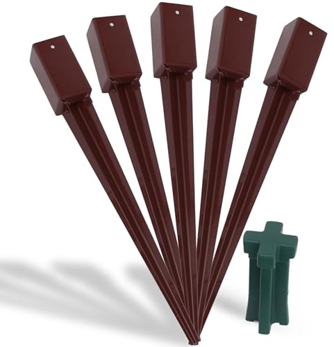 Set of 5 Fence Post Spikes 2.95” x 2.95 x 29.53 (75 x 75 x 750mm) with Driving Tool - Drive Down Metal Spikes with Bracket for Posts, Ground Stakes Holder Support for Fence Post Repair