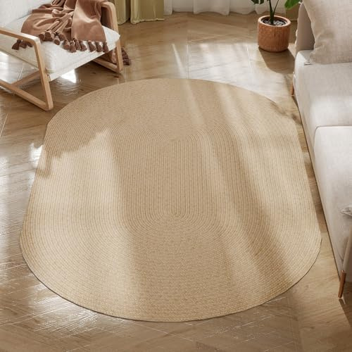 HOMCOM Alfombra Salón Ovalado Lavable en Lavadora 170x120 cm, Beige