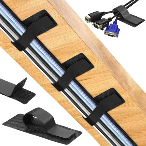 Redamancy Organizadores de Cables,30 Pares Soporte de Cables Mejorado, Bridas Reutilizables con Adhesivo Fuerte para Electrónica, Hogar y Oficina