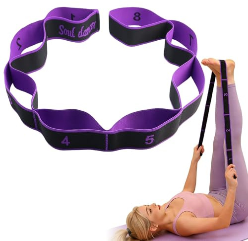 Bandas Elasticas Fitness, Cinta Yoga, Cinta Estiramientos, Banda Elástica de Resistencia con 8 Anillos, para Pilates Yoga Latino Pilates Baile Fitness (Púrpura)