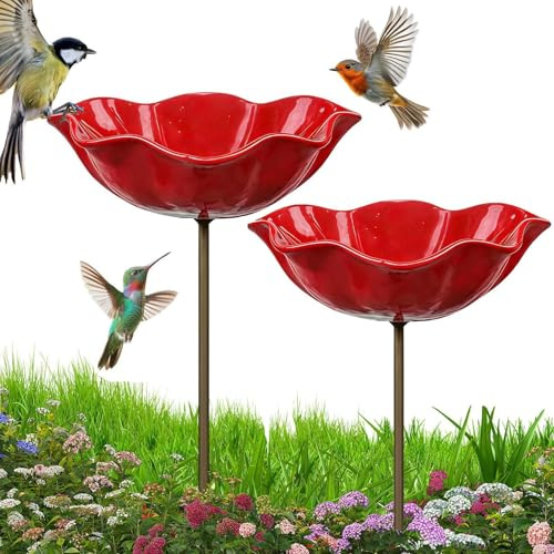 2pcs Bain Oiseaux Artisanal Fleur, Station Abreuvement Abeilles pour Jardin, Mangeoire Oiseaux Exterieur, Abreuvoir en Métal pour Abeilles, pour Papillons, Aras, Perruches