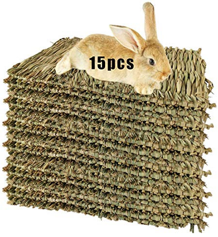 Hamiledyi 15 Pack Woven Bed Mat for Rabbits - Grass Mat & Bunny Bedding Nest - Natural Chew Toy Bed for Guinea Pig Chinchilla Squirrel Hamster Cat Dog and Small Animal