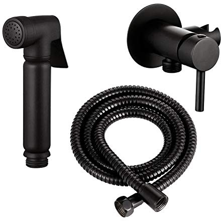 Ensemble complet de douchette design WC/bidet avec mitigeur Mini Shattaf en noir mat