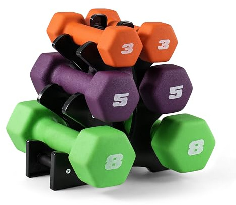 CAP 32 LB Set of Neoprene Dumbbells with Rack | 3, 5, 8 LB pairs