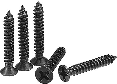 sourcing map M3 X 20mm Madera Tornillos Phillips Plano Cabeza Carbono Acero Auto Roscantes Tornillos Negro 200 Piezas