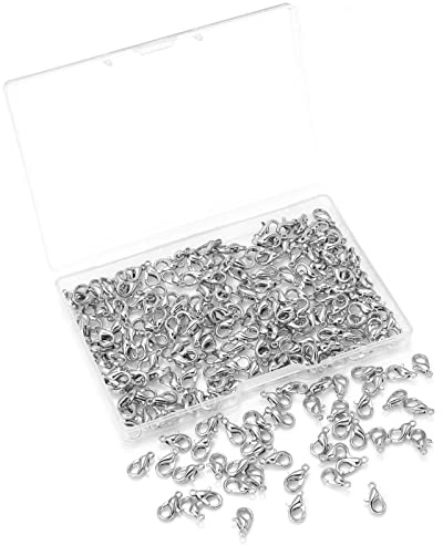 200 Pieces 10x5mm Rhodium Lobster Clasp Set Lobster Claw Clasps for Jewelry Making and Bracelets for DIY Craft Earring Necklace Bracelet Pendant Choker Jewelry Making Findings and Key Ring Chain