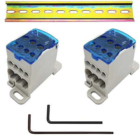 CTRICALVER Bornier de Rail Din ensembles, 2 pcs Boîte de Jonction de Rail DIN 80A, 1pcs C45 Rail DIN, Avec clé hexagonale