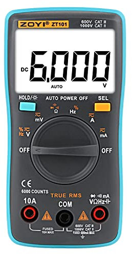Digital Multimeter, 6000 Counts LCD True-RMS Voltmeter, Voltage Tester for Voltage, Current, Resistance, Frequency, Capacitance, Duty Cycle, Continuity, Diode, Transistors, Electric Voltmeter Tester