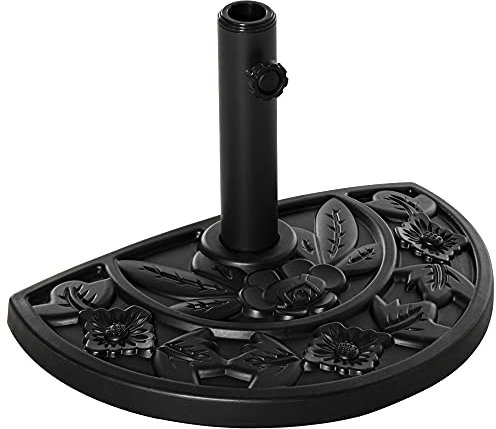 Outsunny Pied de Demi-Parasol Demi-Pied Socle de Parasol Base de lestage Ciment HDPE Motif Fleurs cannulation pour parasols Ø 35, 38 et 48 mm Noir